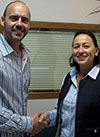 Quentin van den Bergh, CEO of P24 Interconnect (left) with Janette Jarvie, CEO of 2J Antenna.